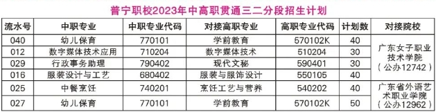 普寧職業(yè)技術(shù)學(xué)校2023年中高職貫通三二分段招生計劃